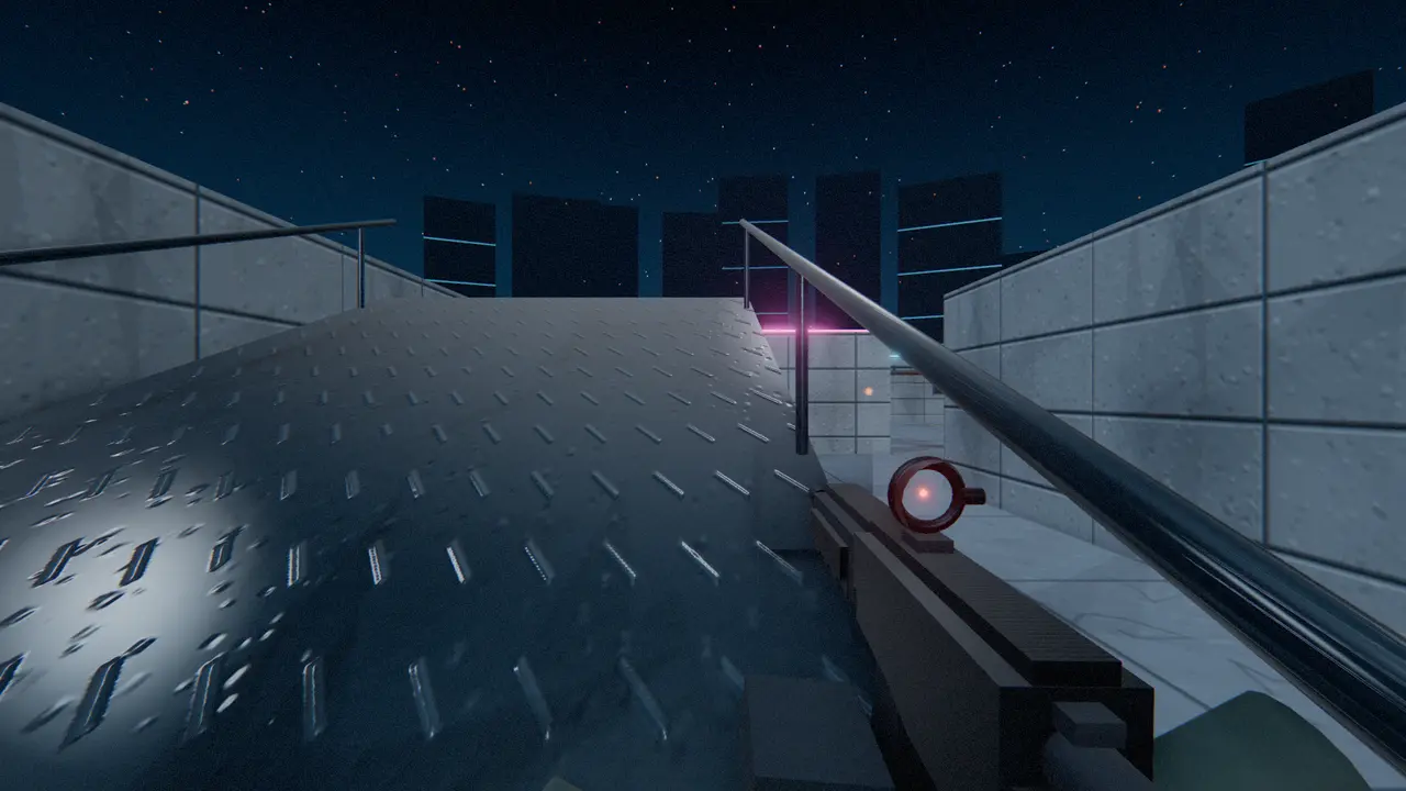 Neon-lit industrial map in the ZeroFront browser shooter