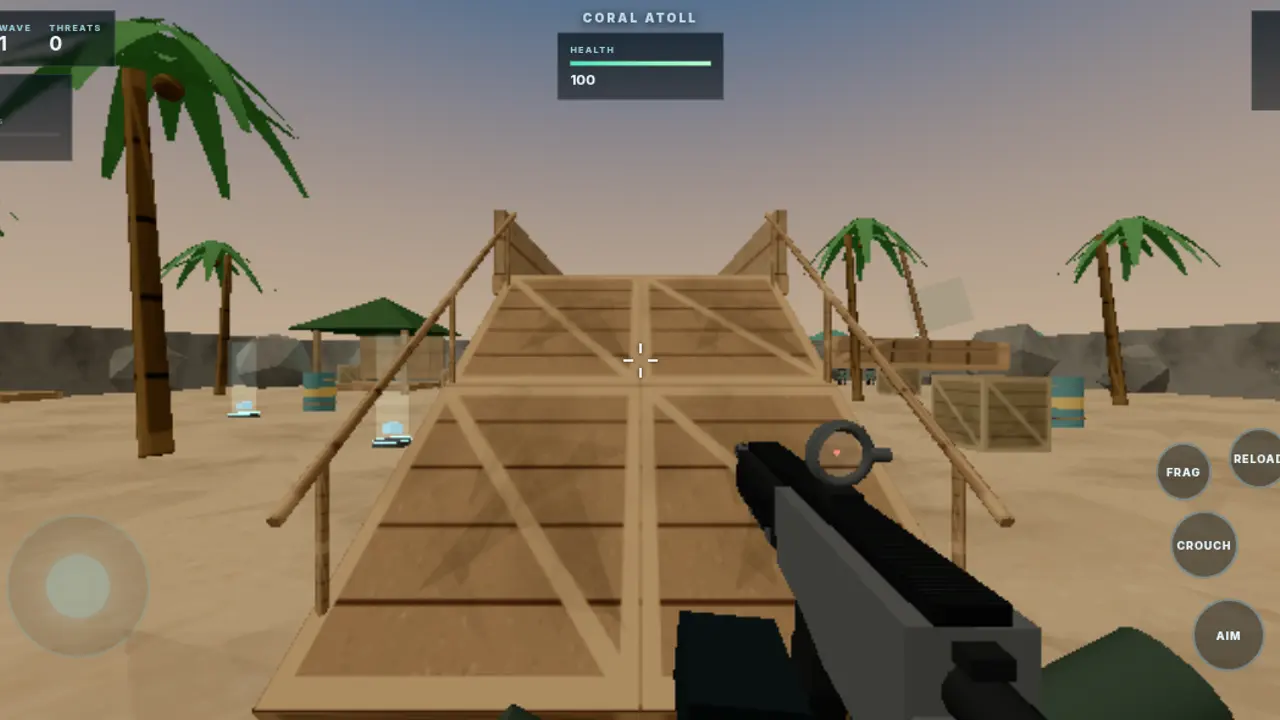 Browser FPS on a phone in landscape with on-screen touch controls